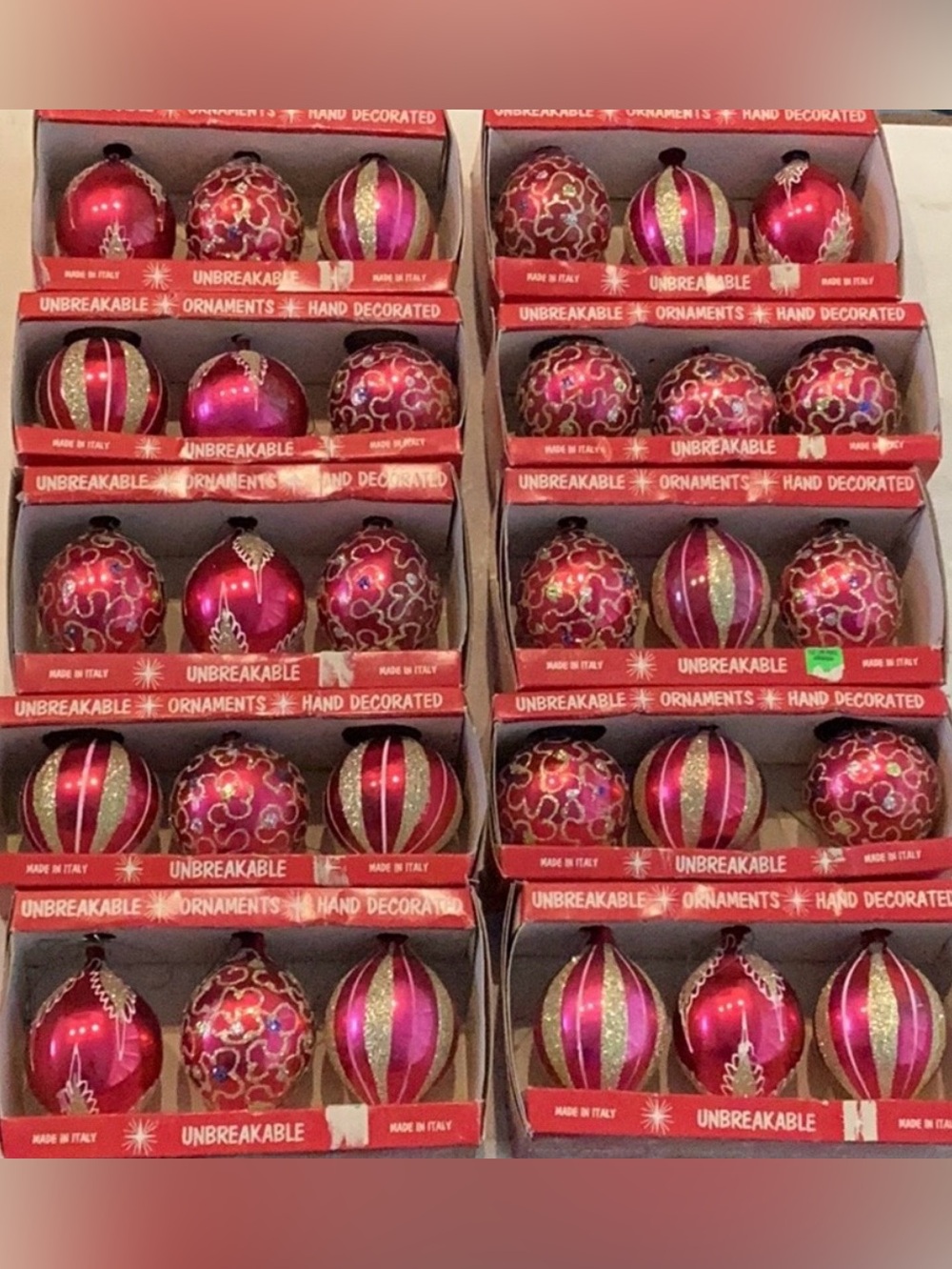Vintage Italy Unbreakable Christmas Ornaments 60s Gold 1960s Xmas Ornament Lot